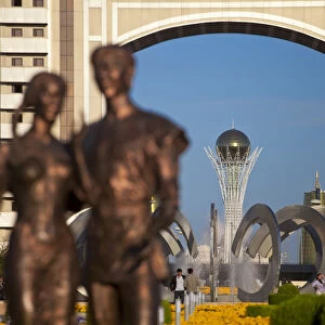 Kazakhstan, Astana, Statue infront of KazMunaiGas building home to the Oil and Gas