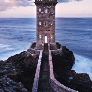 Kermorvan lighthouse at dawn in Brittany, France