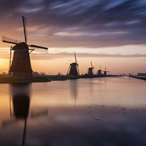Kinderdijk at Sunrise, Holland, Netherlands