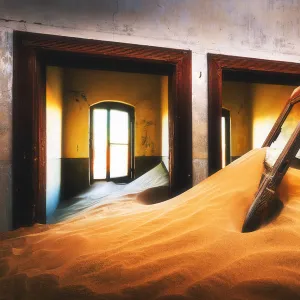 Kolmanskop, Luderitz, Namibia, Africa. Inside of an abandoned building