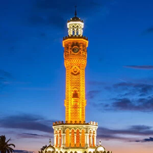 Konak clock tower at sunset, Konak Square, Izmir, Turkey