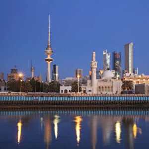 Kuwait, Kuwait City, City skyline reflecting in harbour
