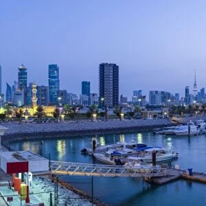 Kuwait, Kuwait City, the city skyline viewed from Souk Shark Mall and Kuwait harbour