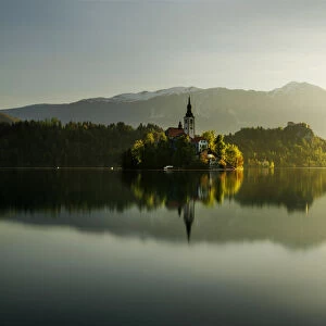 Lake Bled during a sunny spring sunrise, Slovenia