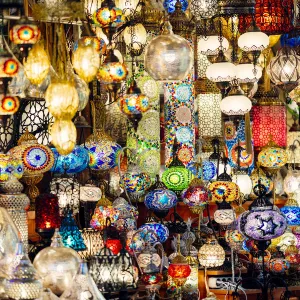 Lamps and lanterns in shop in the Grand Bazaar, Istanbul, Turkey