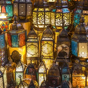 Lanterns for sale in a shop in the Khan el-Khalili bazaar (Souk), Cairo, Egypt