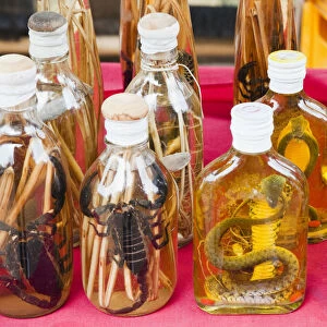 Laos, Luang Prabang, Ban Xang Hai Village, Display of Locally Made Lao Whiskey