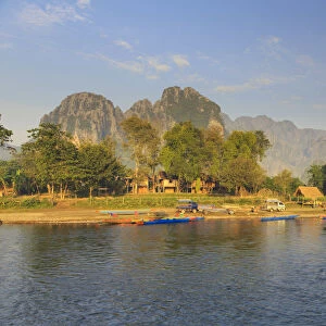 Laos, Vang Vieng. Nam Song River and Karst Landscape