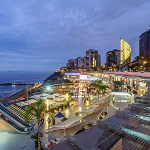 Larcomar Shopping Center at twilight, Miraflores District, Lima, Peru