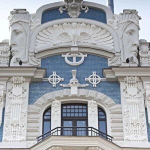 Latvia, Riga, Art Nouveau District, building detail at 10b Elizabetes Iela Street