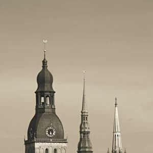 Latvia, Riga, Old Riga, view of three Riga churches