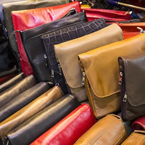 Leather handbags for sale, Grand Bazaar, Istanbul, Turkey