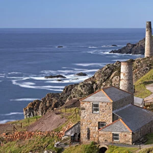 Levant tin mine and Pendeen Lighthouse, Trewellard, Cornwall, England. Summer (June) 2015