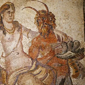 Libya, Cyrene. Mosaic of Nymph and Satyr from Villa of Jason Magnus in the museum