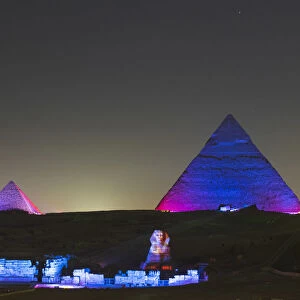 light show over the Pyramids of Giza, Giza, Cairo, Egypt