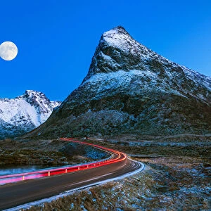 Light Trails & Full Moon, Finnbyen, Lofoten Islands, Norway