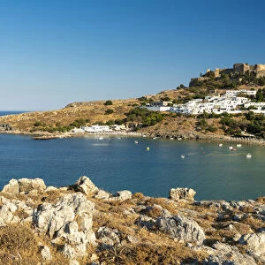 Lindos Acropolis & Megali Paralia Beach, Rhodes, Dodecanese Islands, Greece