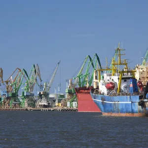 Lithuania, Western Lithuania, Klaipeda, commercial port, cargo ships