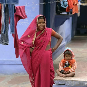 Local woman and her child in City of Karauli, Rajasthan, India
