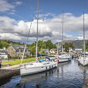 Lock stairs of the Caledonian Canal at Fort Augustus, Highlands, Scotland, Great Britain