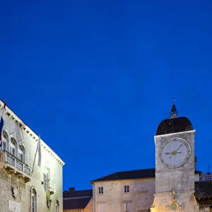 Loggia and Clock Tower at Night, Trogir, Dalmatian Coast, Croatia, Europe
