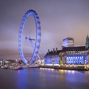 London Eye (Millennium Wheel) and former County Hall, South Bank, London, England