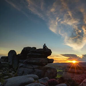 Lone Person at Surprise View at Sunset, Peak District National Park, Derbyshire, England
