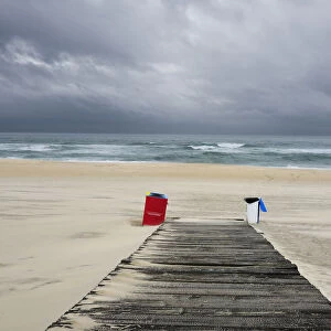Lonely windy beach in Winter, Costa Nova, Portugal
