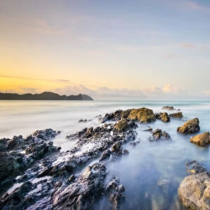 Long exposure of rocky coast along Bacuit Bay, El Nido, Palawan, Philippines