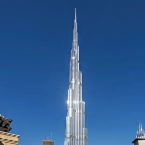 Low angle view of Burj Khalifa skyscraper, Dubai, United Arab Emirates