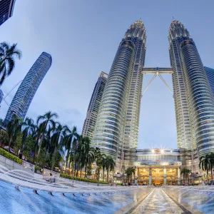 Low Angle View of the Petronas Twin Towers, Kuala Lumpur, Malaysia