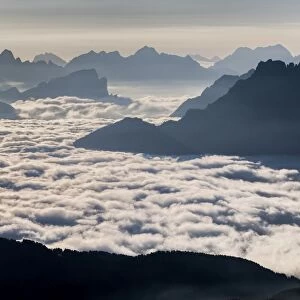 Low fog at Agordino, from le Selle pass, Trentino alto Adige, Italy