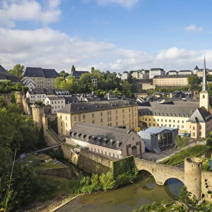 Luxembourg, Luxembourg City, View of Stierchen stone footbridge, Neimenster Abbey
