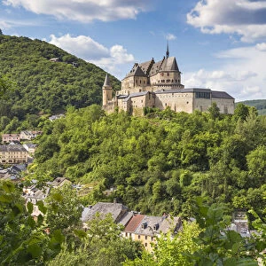 Luxembourg, Vianden, View of Vianden Castle above the town