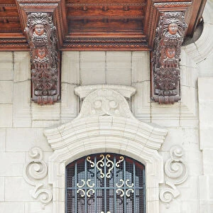 A detail over the main facade of the Archbishops Palace of Lima, Peru. Lima is also known as the "City of the Kings"and was declared UNESCO World Heritage site in 1988