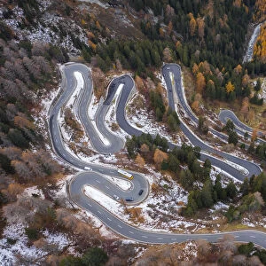 Maloja Pass road in autumn, Bregaglia Valley, Graubunden, Engadine, Switzerland