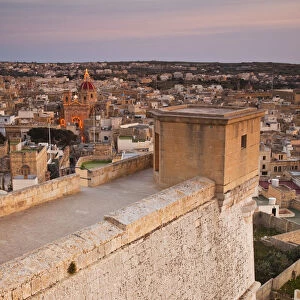 Malta, Gozo Island, Victoria-Rabat, elevated town view with Basilica of St