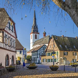Market square of the wine village Erbach, Rheingau, Hesse, Germany