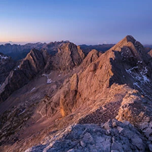 Marmolada south face at sunrise from Ombretta mount during summer