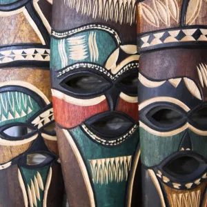 Masks for sale in the handicrafts market at Okahandja, Namibia