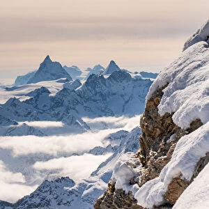 Matterhorn peak in background from La Sale peak in Valais mountains