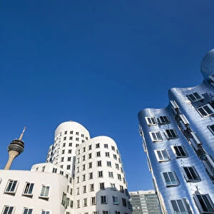 Media harbour, Frank Gehry buildings, television tower, Düsseldorf, North