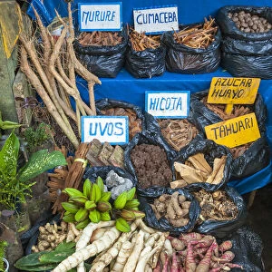 Medicinal herbs and traditional medicine for sale in the Belen Market, Iquitos, Loreto