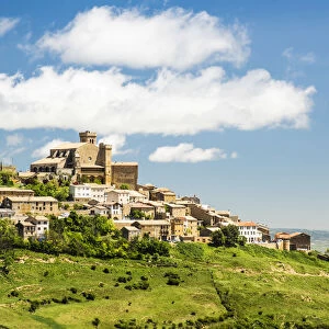 Medieval village of Ujue with the sanctuary-fortress of Santa Maria on the top, Navarre