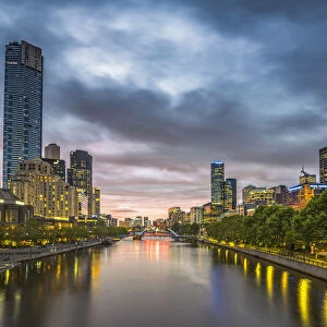 Melbourne, Victoria, Australia. Cityscape with Eureka Tower from the Yarra river at dusk