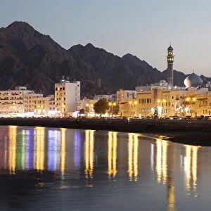 Middle East, Oman, Muscat. The Muttrah Corniche at night