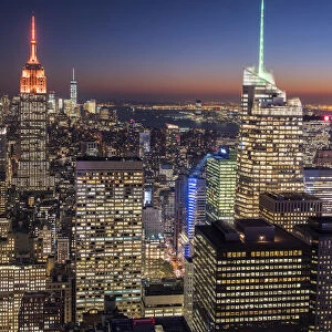 Midtown Manhattan skyline at night, New York, USA