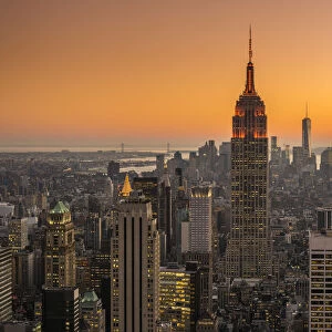 Midtown Manhattan skyline at sunset, New York, USA