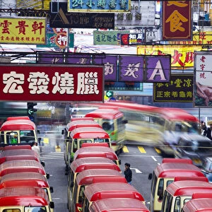 Mini-buses parked on Fa Yuen Street, Mong Kok, Kowloon, Hong Kong, China