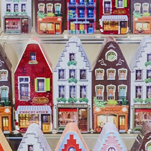 Miniature of the typical colored belgian houses in a shop in Bruges, Belgium